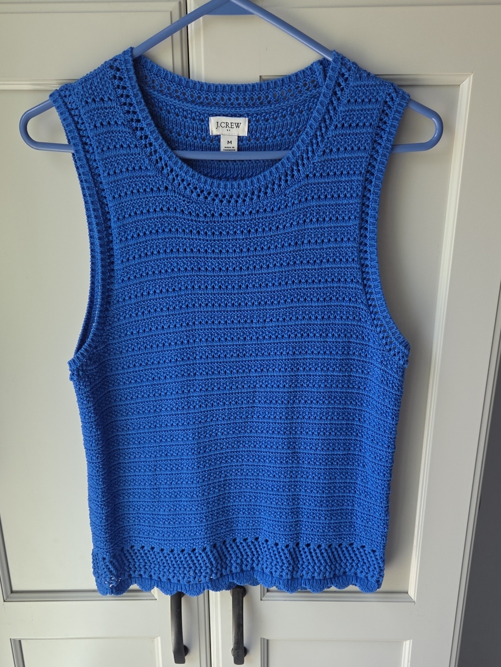 J. Crew Factory Bright Blue Crochet Knit Sleeveless Shell